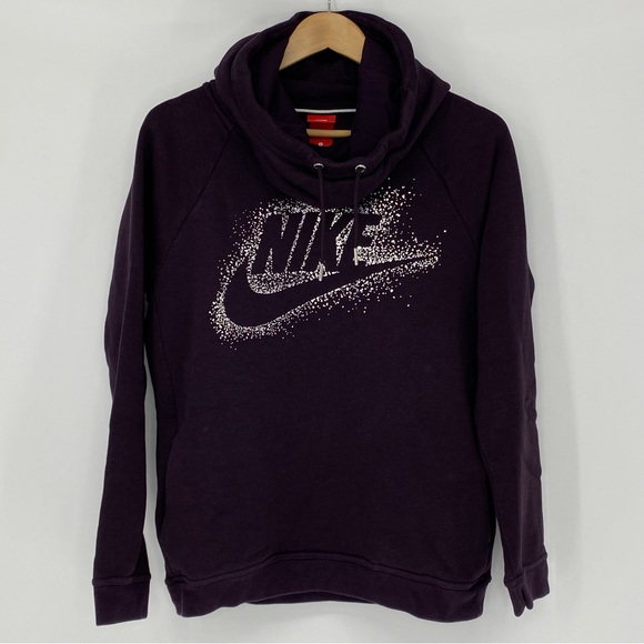 Nike Purple Plum with Silver Sparkle Logo Cowl Neck Hoodie Sz Med - Picture 12 of 14